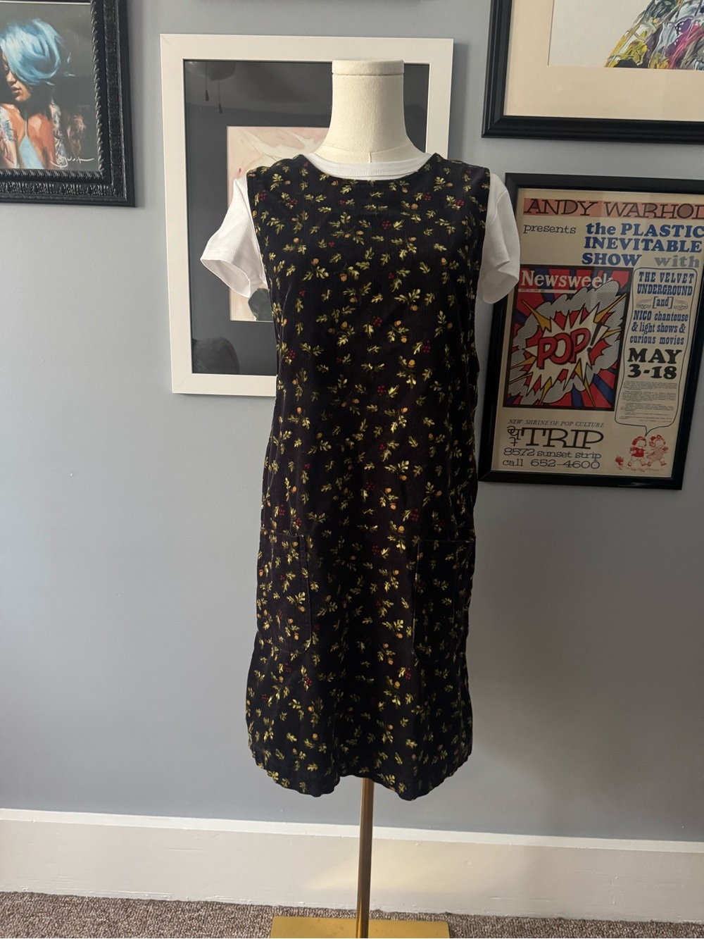 Karen Scott Black Mini Dress with Yellow & Red Floral Print